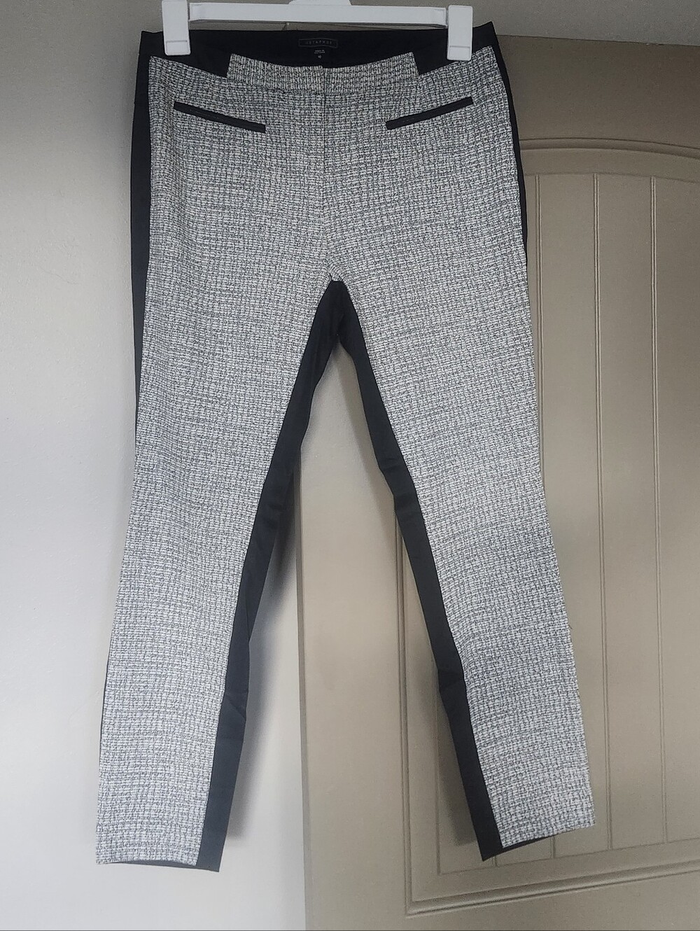 Textured Gray and Black Ponte Ankle Pants